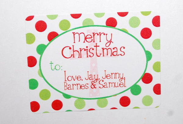 Christmas gift Stickers with Cross Background and Polkadots