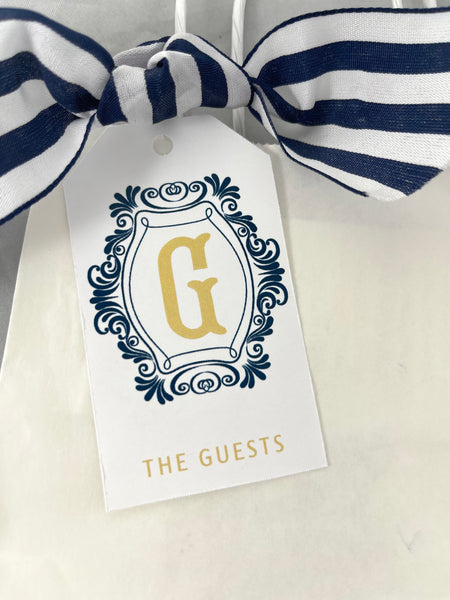 Navy and gold Initial gift tags with frame