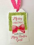 Christmas gift tags with Square Boxwood Wreath - PINK