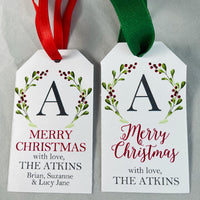 Initial Christmas greenery Gift Tags