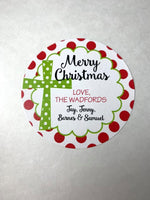 Round Christmas gift Stickers with Cross