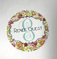 Floral round Name Stickers