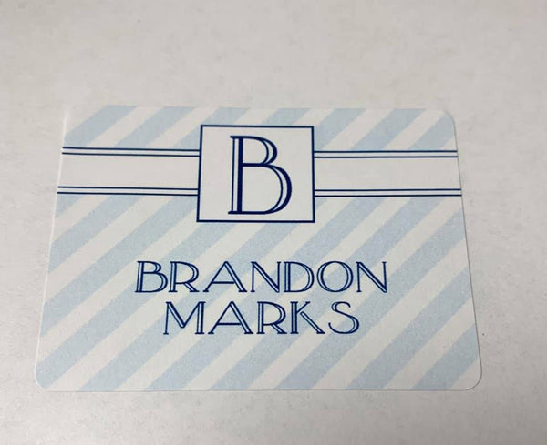 Preppy blue and white striped gift tags with Initial