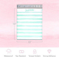 Pack It Chic - 10X13 (100 Pack) Teal Watercolor Stripes Poly Mailer Envelope Plastic Custom Mailing & Shipping Bags - Self Seal