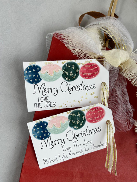 Christmas gift tags with ornaments