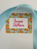 Blue Floral round Name Stickers