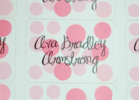 Waterproof labels with pink polka dots