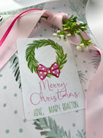 Christmas wreath with polkadot pink bow