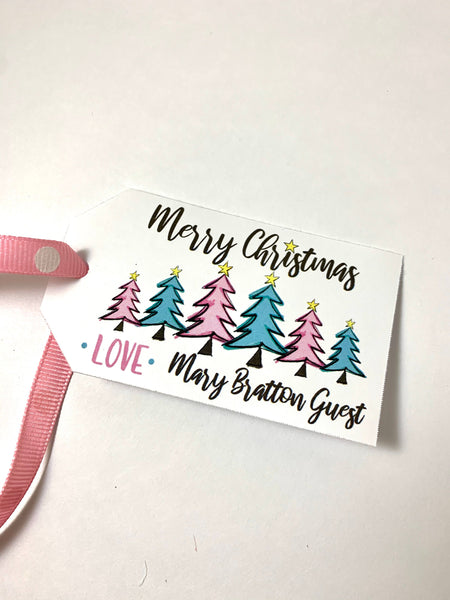 Pink and Aqua Personalized Christmas tags