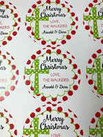 Personalized Christmas gift stickers - Polka dots with cross