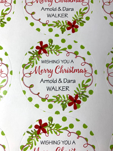 Personalized Christmas greenery gift stickers