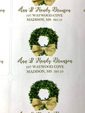 Personalized Christmas gift stickers - Gold Boxwood Wreath