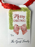 Personalized Christmas Square Boxwood Wreath Gift tags - choose your color bow